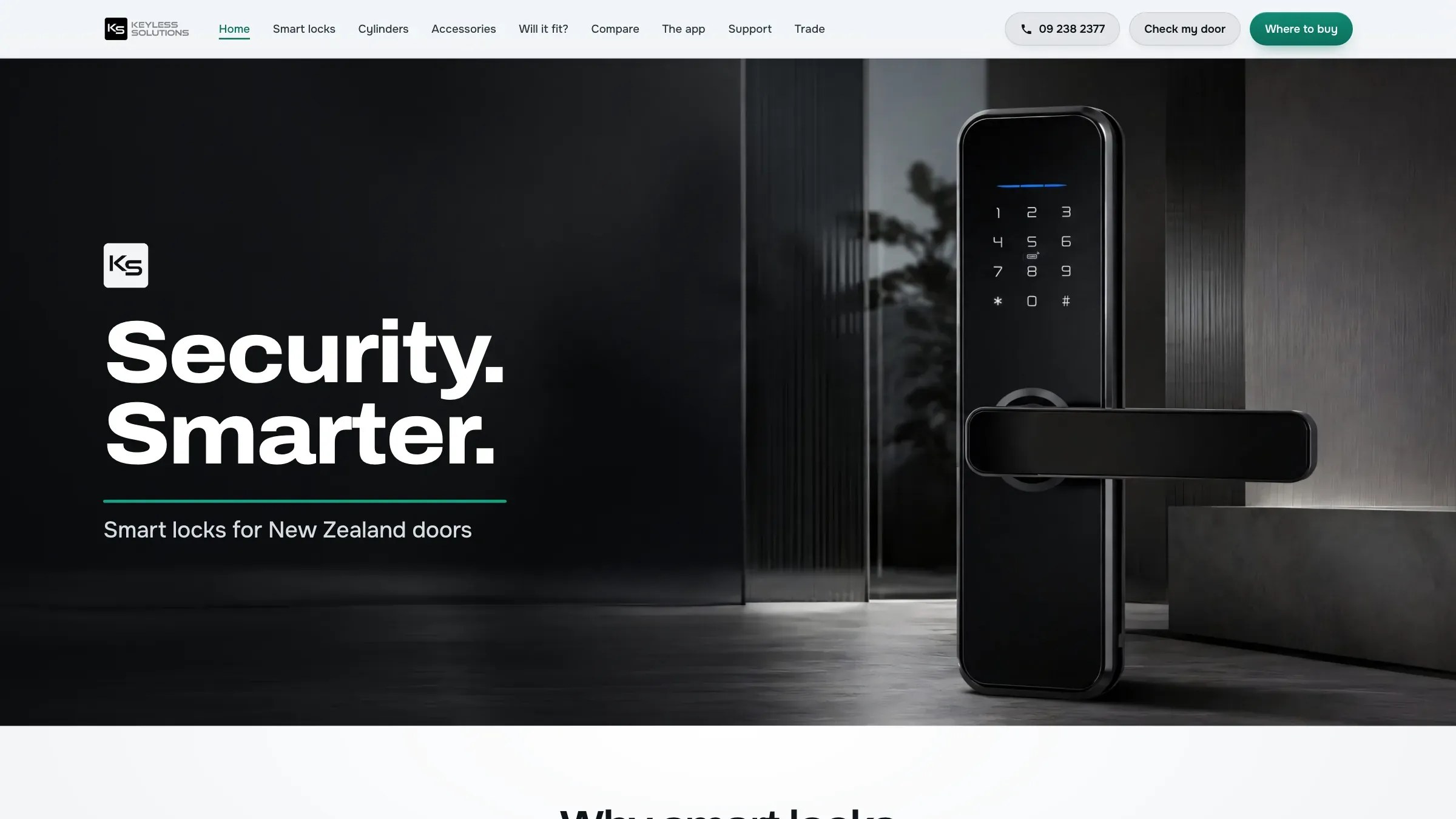Product website for Keyless Solutions, shown on a desktop browser.