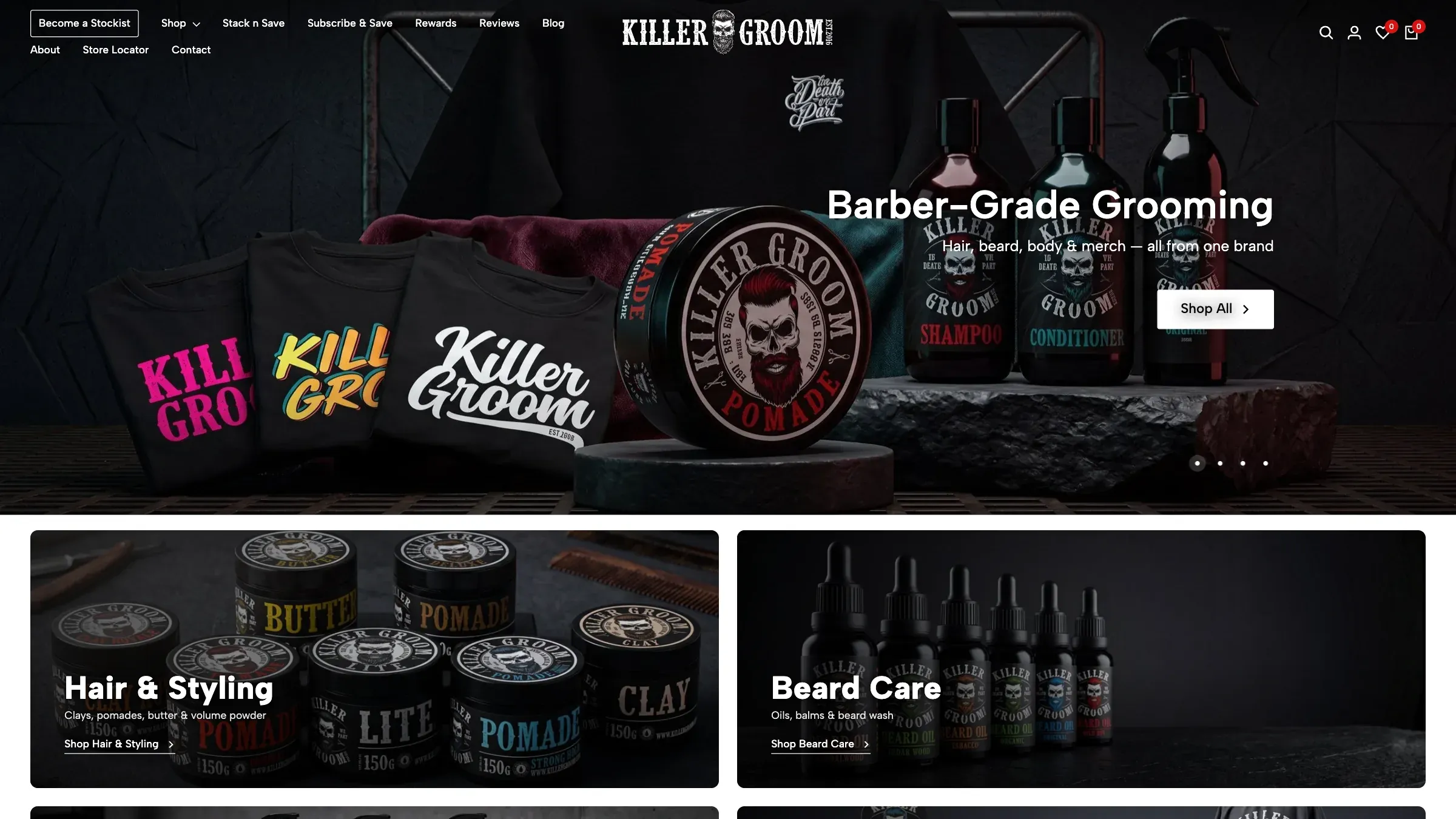 Killer Groom home page, the first screen on a desktop browser