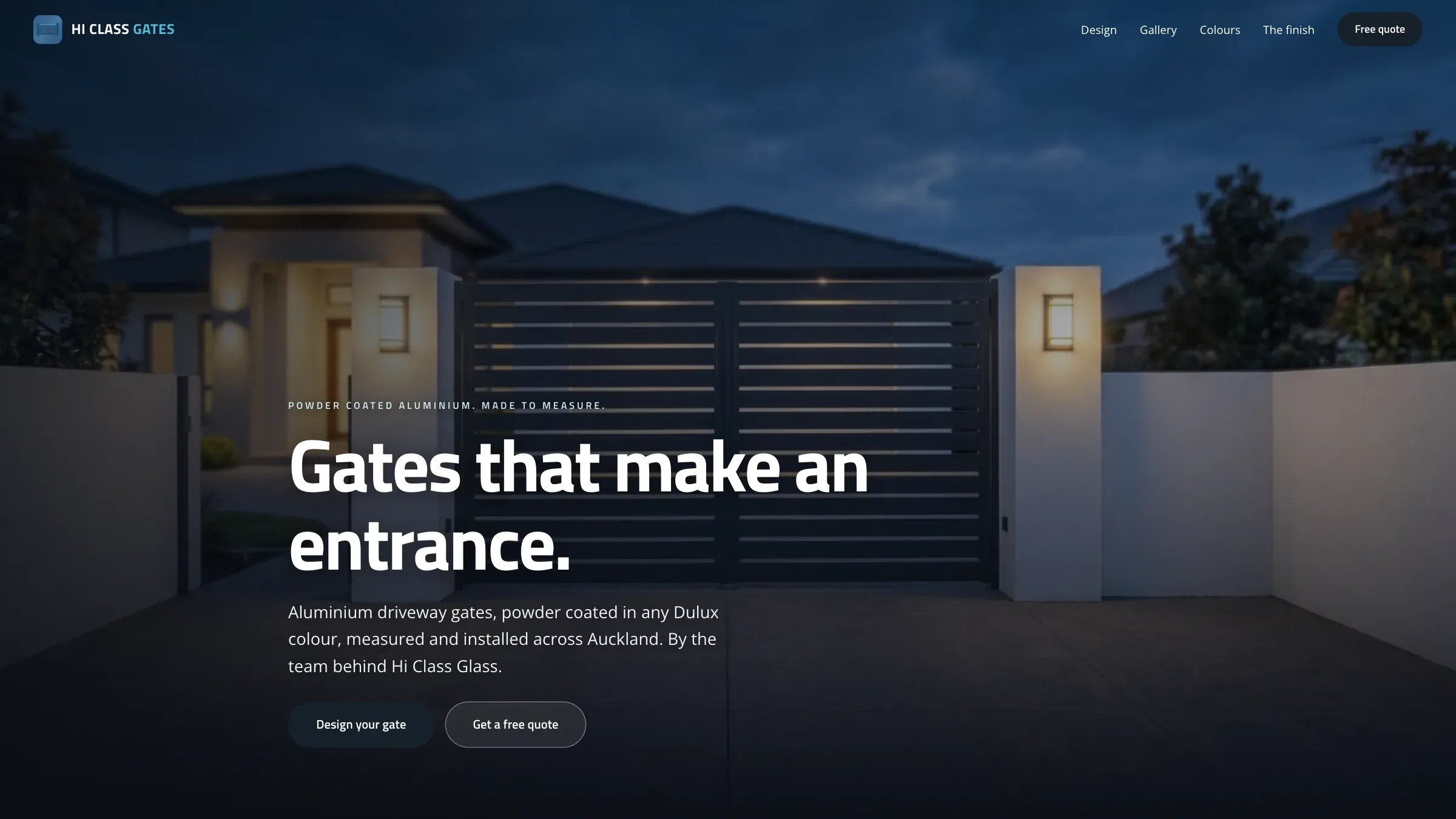 Website with a gate designer for Hi Class Gates, shown on a desktop browser.