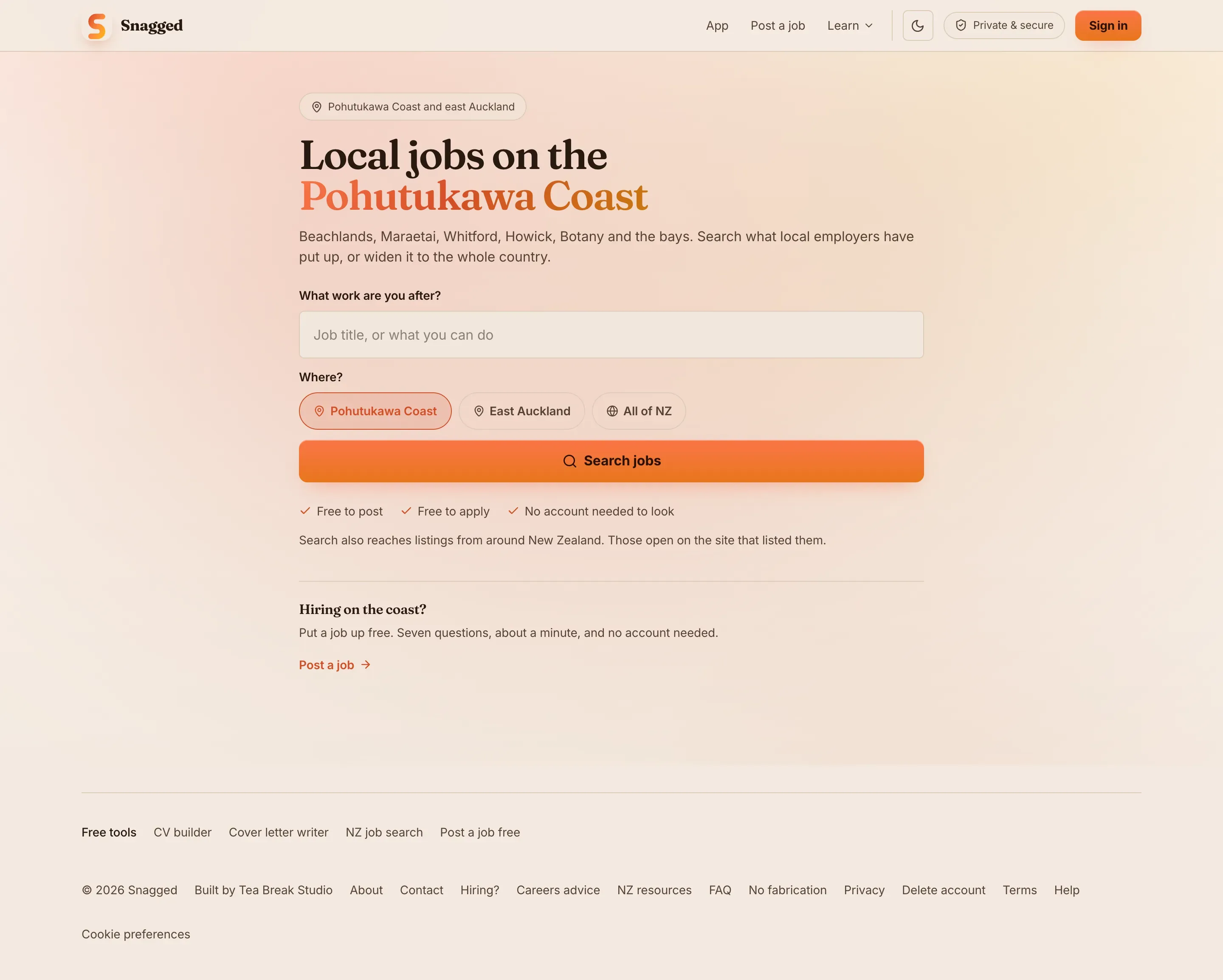 Snagged home page on a desktop browser, from the top