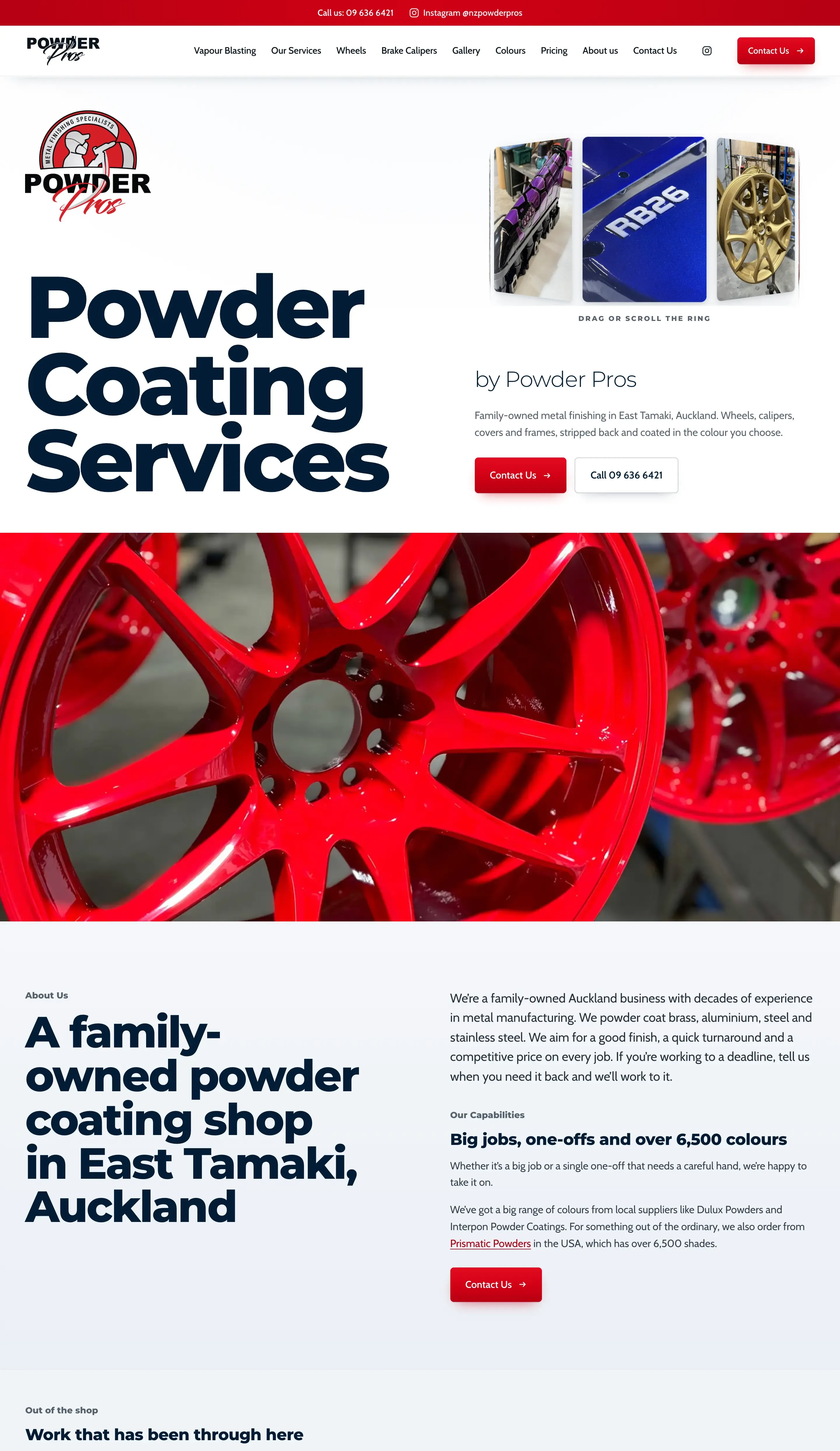 Powder Pros home page on a desktop browser, from the top