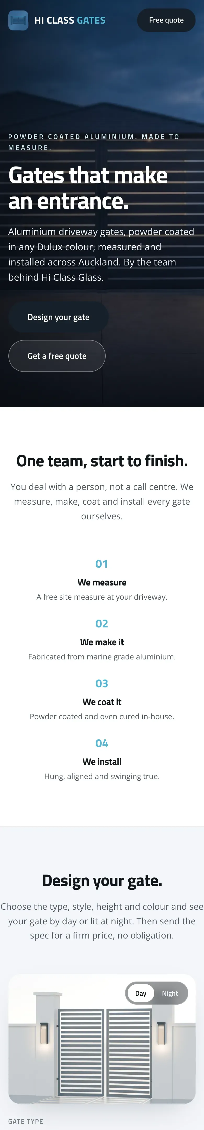 The same Hi Class Gates page on a phone.