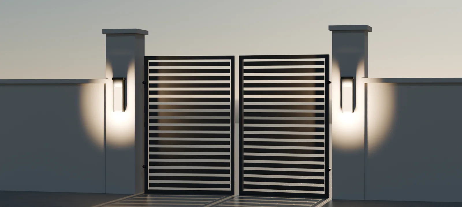 Hi Class Gates: Night-time gate scene rendered from the gate designer's own scene files.