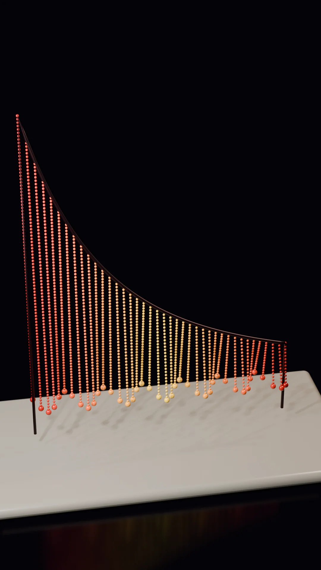 Studio experiment: A frame from a pendulum-wave physics simulation rendered in Blender.