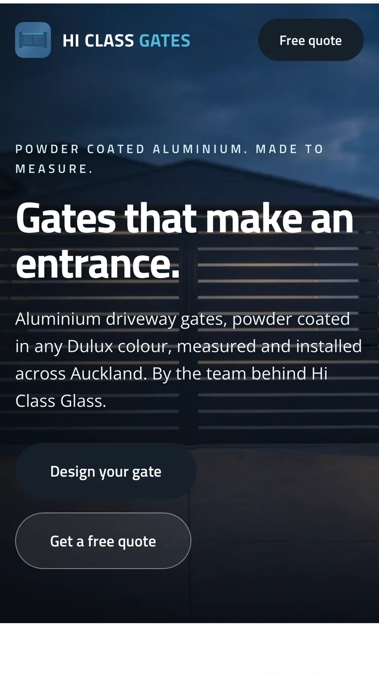 Website with a gate designer for Hi Class Gates, on a phone