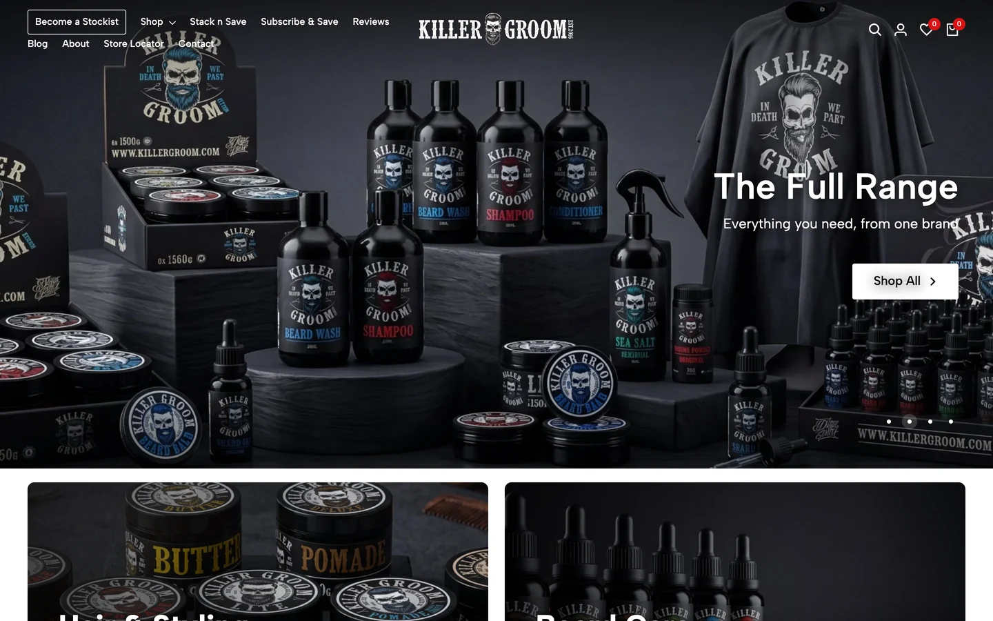 Killer Groom home page in a desktop browser