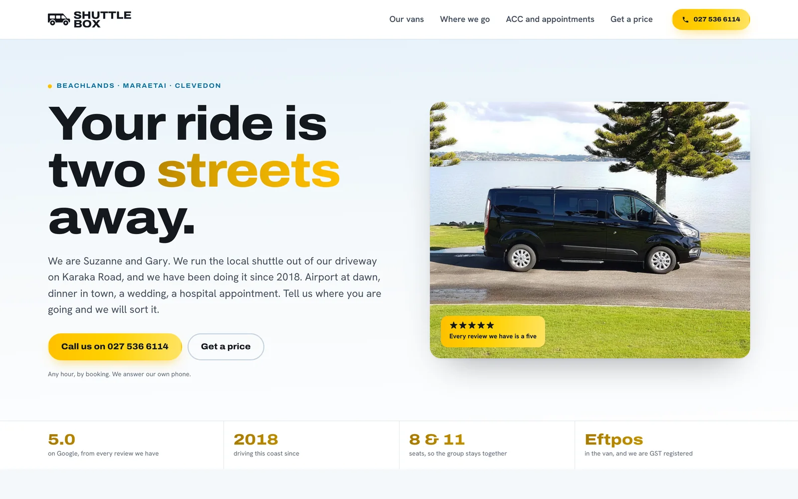 Shuttle Box website, home page